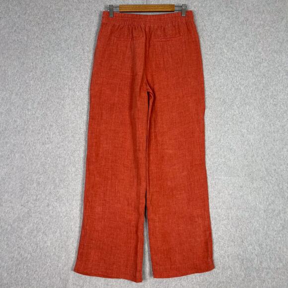 Athleta Orange Retreat Linen High Rise Wide Leg Pant Zip Pockets Size 4 - Picture 5 of 13